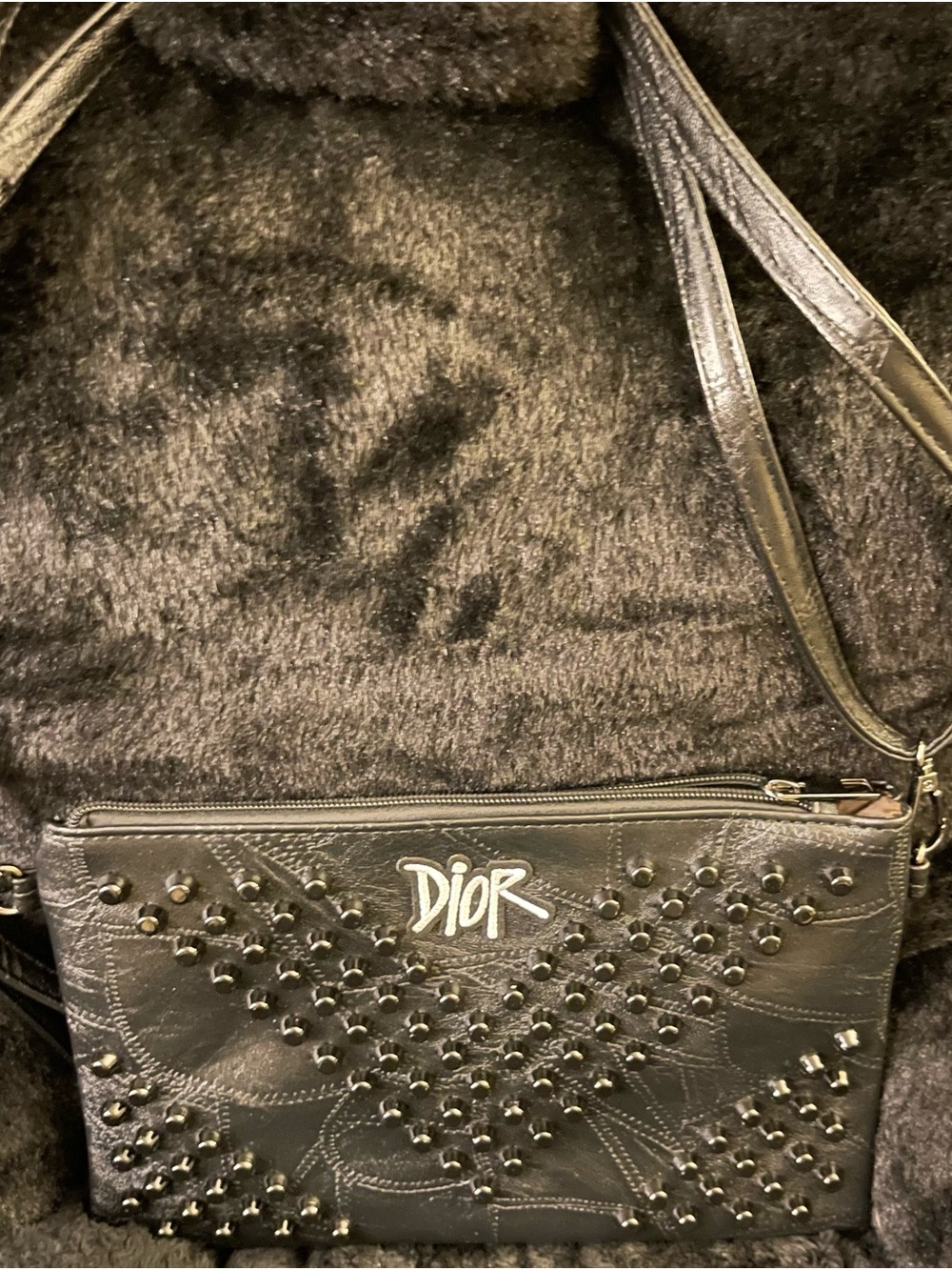 Designer Black Studded Leather Crossbody Bag - Picture 1 of 2